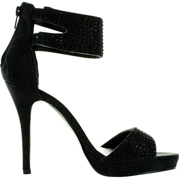 Bling-1 Women's Glitter Stiletto Ankle Cuff Back Zip Dress Sandals - Picture 2 of 4